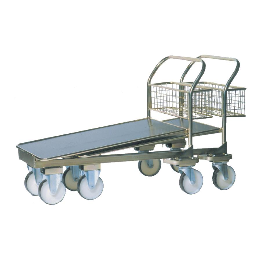Zinc Plated Nesting Cash Carry Trolley With Wooden Base Basket