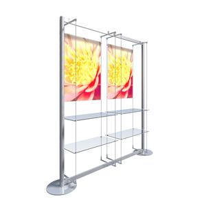 Freestanding Display with 2 x A1 Pocket and 4 Glass Shelves Freestanding Display with 2 x A1 Pocket and 4 Glass Shelves