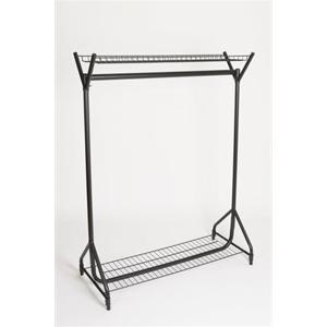 4' Black Garment Rail With Top & Bottom Shelf